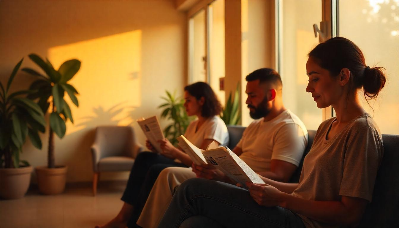 가슴축소 수술 전 병원 대기실에서 상담을 기다리는 모습