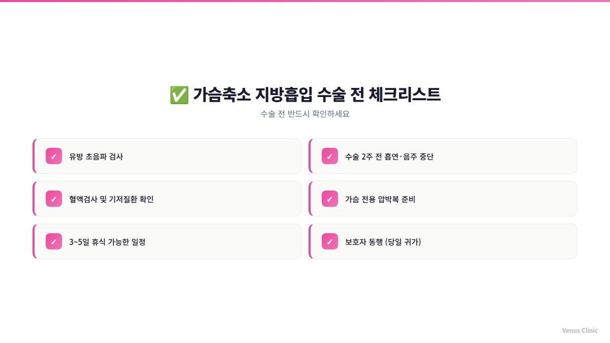 가슴축소 지방흡입 수술 전 체크리스트 인포그래픽