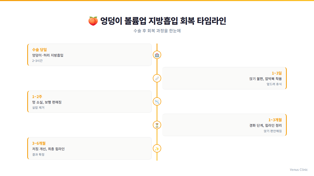 엉덩이 볼륨업 지방흡입 회복 타임라인 인포그래픽