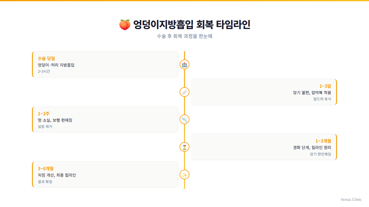 엉덩이지방흡입 회복 타임라인 인포그래픽 — 비너스의원 부천