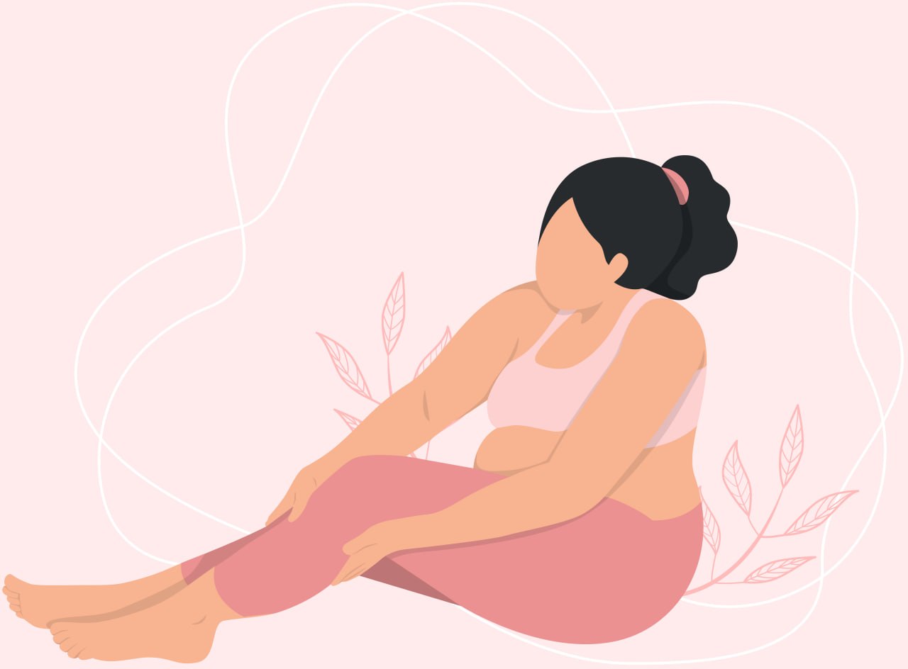 허벅지 지방흡입 후 회복 중인 여성 일러스트