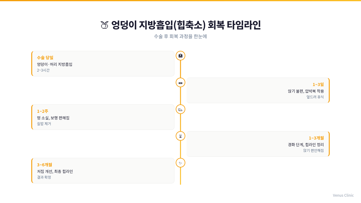 엉덩이축소 지방흡입 회복 타임라인 인포그래픽 수술당일부터 6개월까지