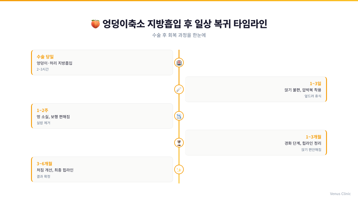 엉덩이축소 지방흡입 후 일상 복귀 타임라인 인포그래픽