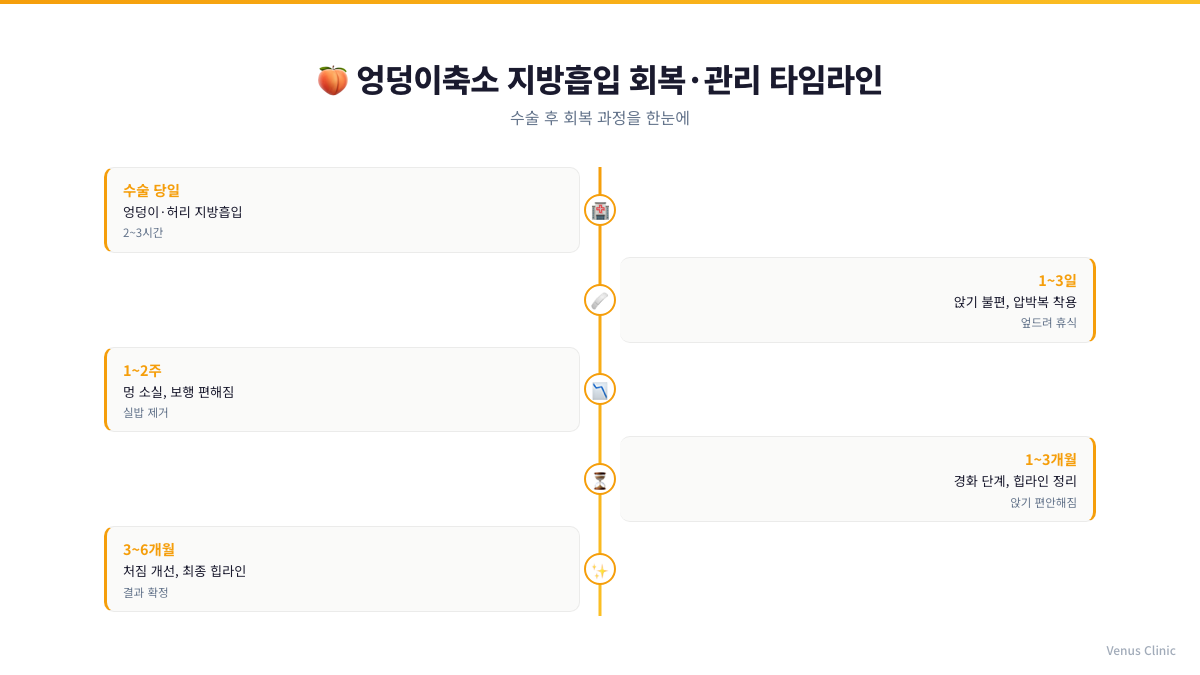 엉덩이축소 지방흡입 회복 타임라인 인포그래픽