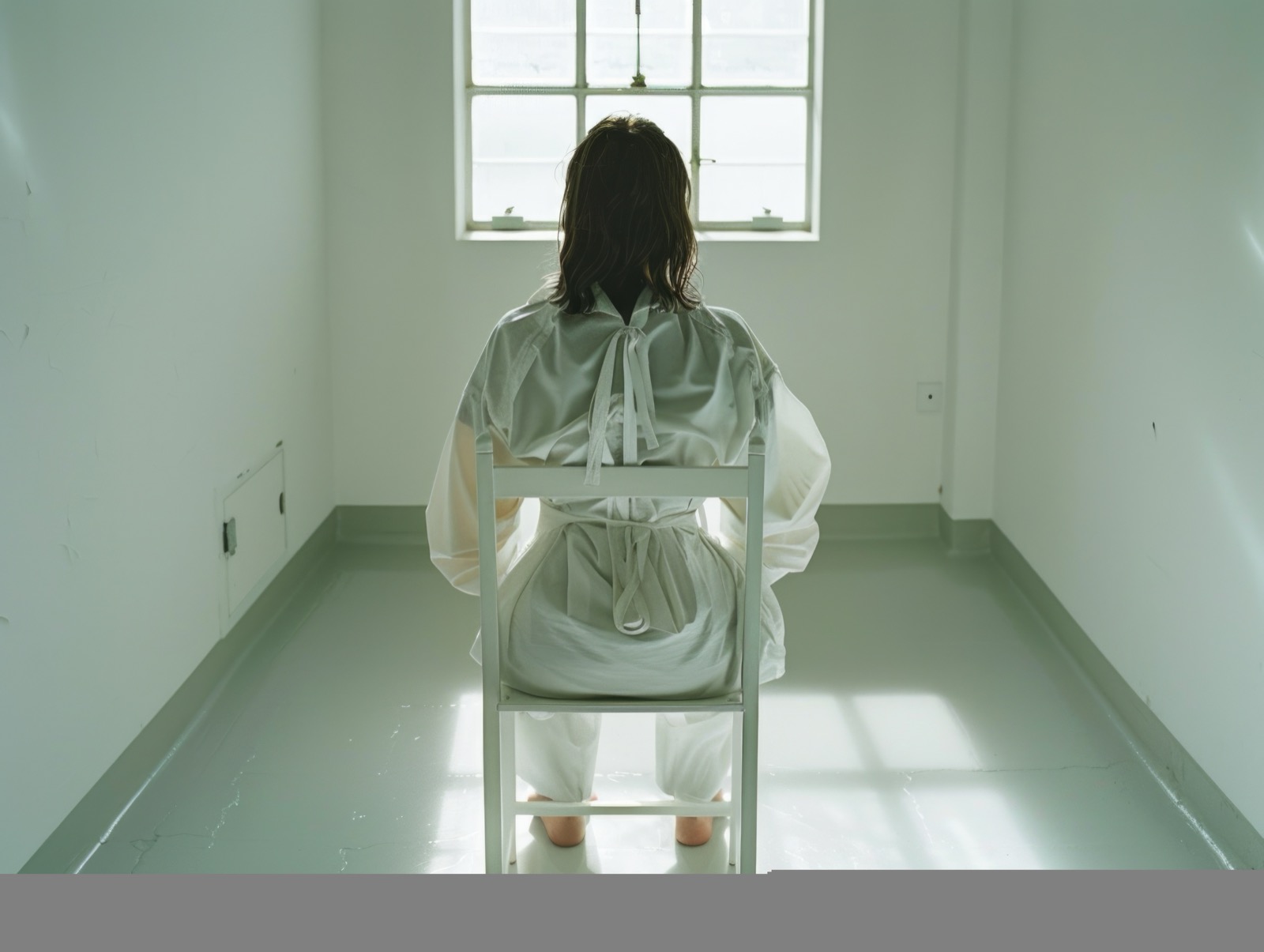 수술 후 회복기에 앉아 쉬는 여성 뒷모습 참고 이미지