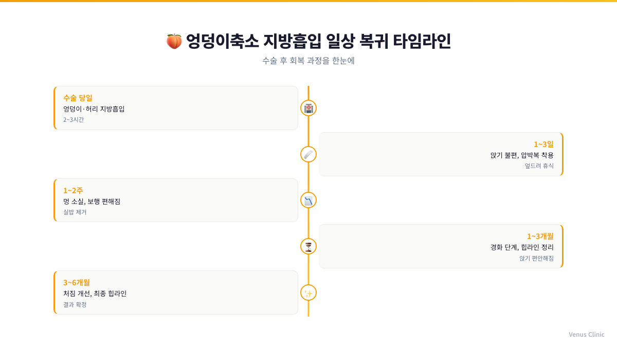엉덩이축소 지방흡입 후 일상 복귀 타임라인 인포그래픽