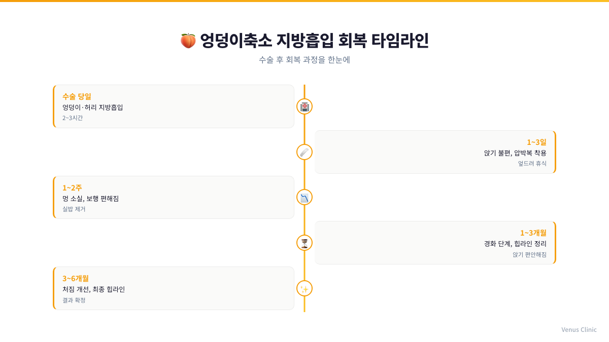 엉덩이축소 지방흡입 회복 타임라인 인포그래픽