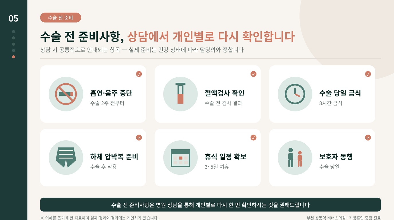 엉덩이 지방흡입 수술 전 준비사항 체크리스트 인포그래픽