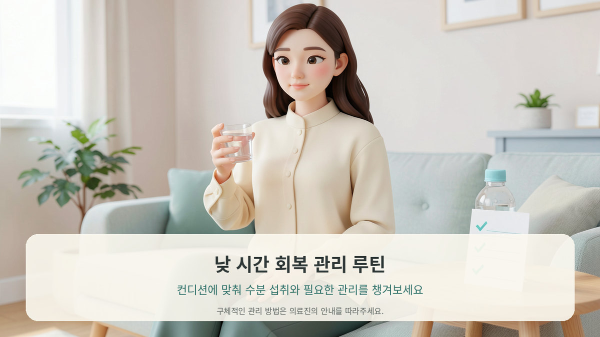 유방하수 지방흡입 후 낮 시간 수분 섭취와 관리 루틴 일러스트
