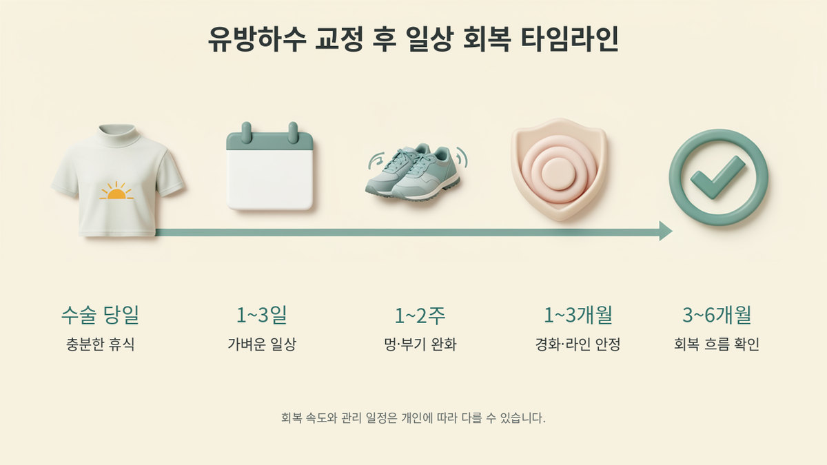 유방하수 교정 후 일상 회복 타임라인 일러스트