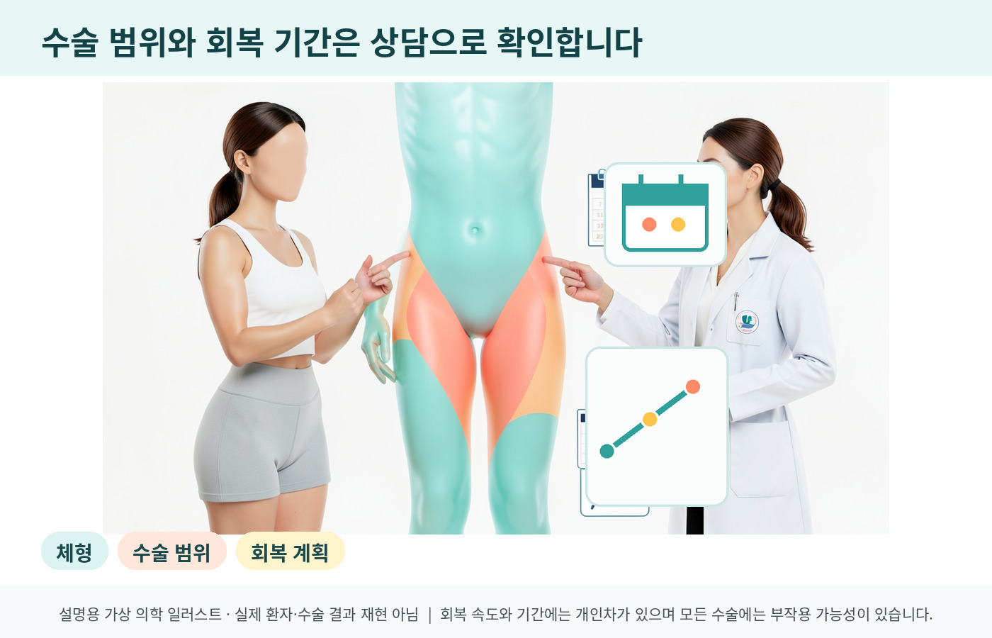 체형에 맞는 허벅지 지방흡입 수술 범위와 회복 기간 상담 의료 인포그래픽