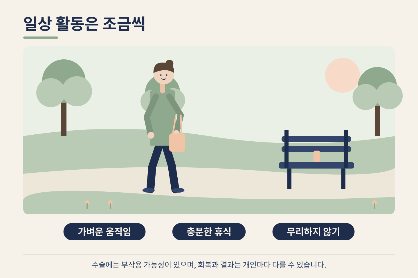 무리하지 않고 가벼운 일상 활동을 늘려가는 안내 그림