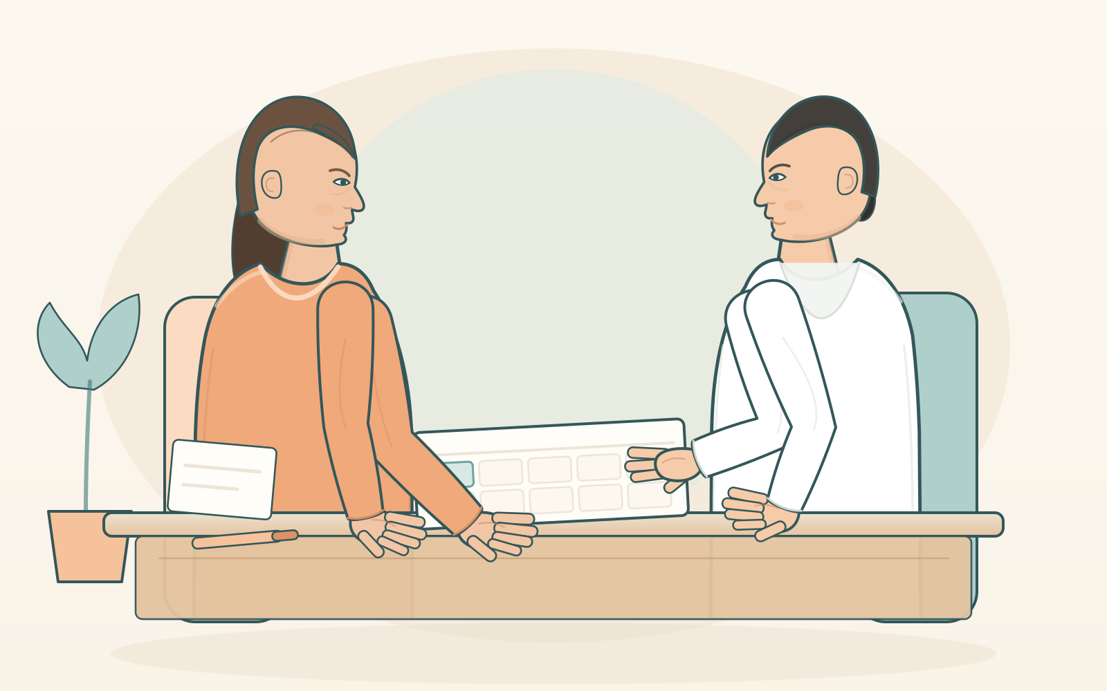 가상 성인과 의료진이 일상 복귀 계획을 상담하는 설명용 삽화